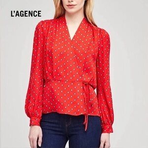 L’AGENCE Cara Wrap Blouse Royal Red Maestro Medium NWT